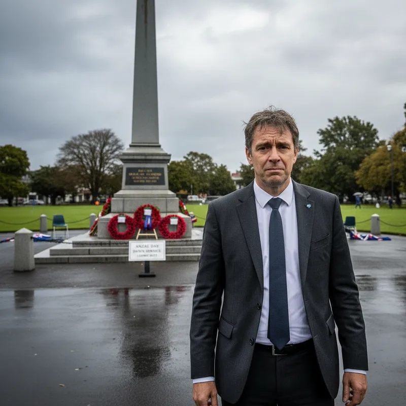 Chris Bishop, Attorney-General, in Lower Hutt; absent from dawn Anzac service due to communication failure.
