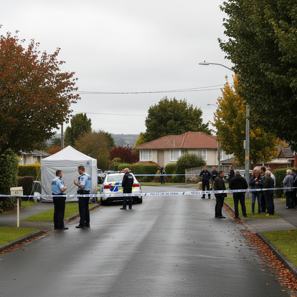 Police cordon surrounds a residential area on Malone Road in Waterloo, Lower Hutt, during a homicide investigation.